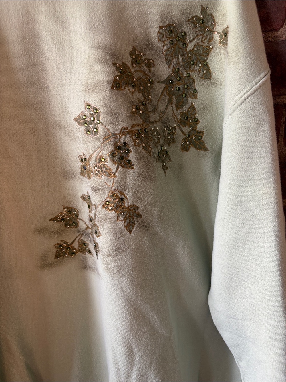 Morning Sun vintage Sage Crewneck Sweatshirt with Floral Embellishment size L - Picture 2 of 2